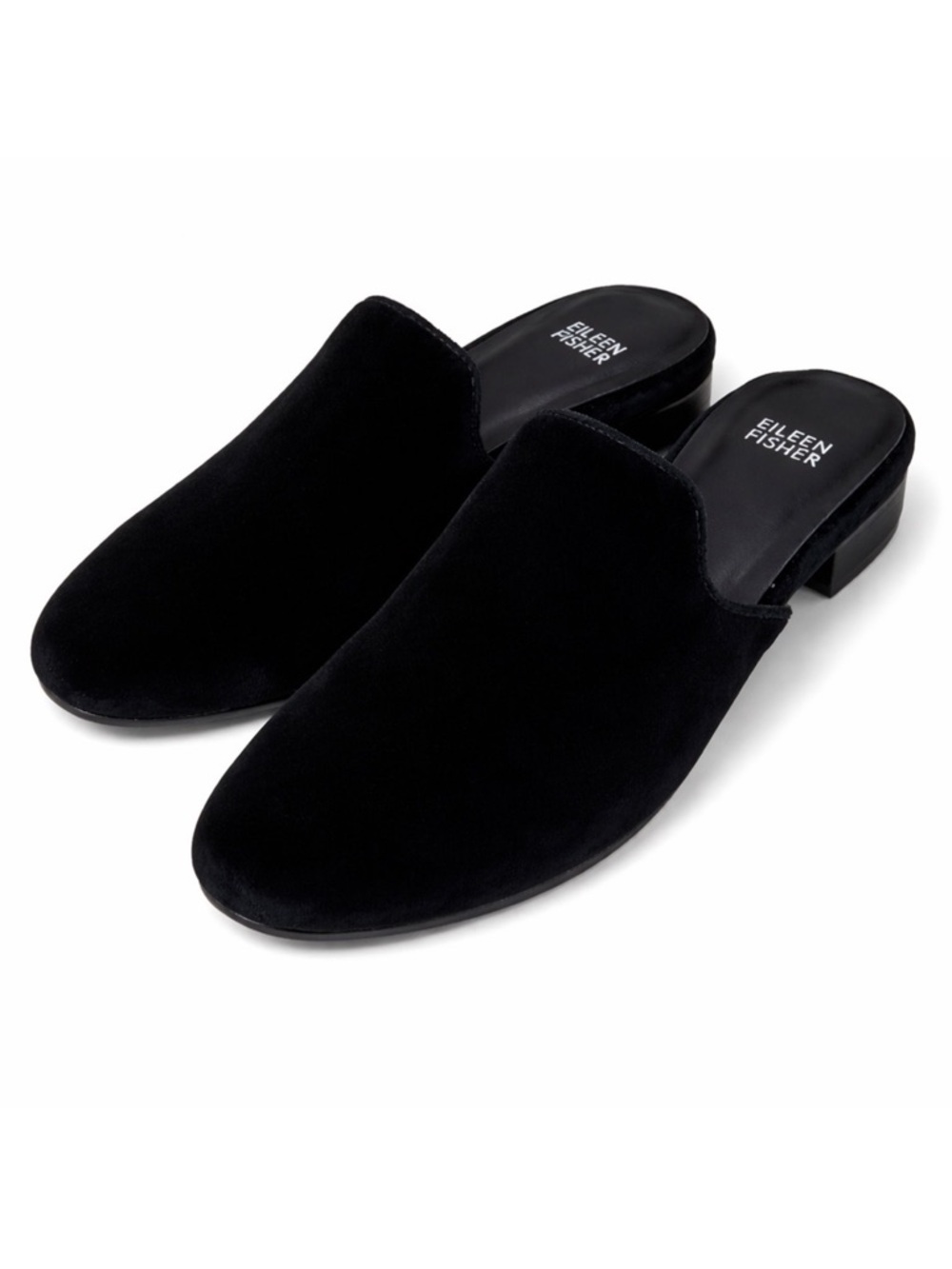 Eileen Fisher Dion Velvet Suede Slip On Mules Black Size 8 Minimal Quiet Luxury